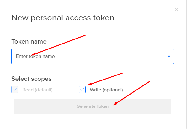 image: Digital Ocean - token name and write permissions